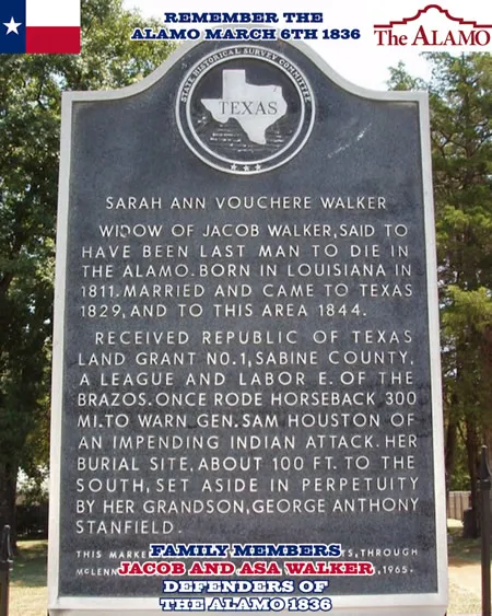 Sarah Ann Vochere and Jacob Walker - TEXAS HISTORICAL MARKER