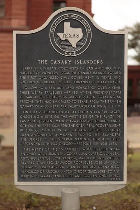 Texas Historical Marker to the Canary Islanders - San Antonios first Civilian Colonists